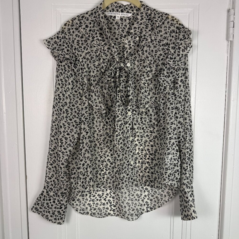 Tie-Neck Ruffle Blouse by Veronica Beard